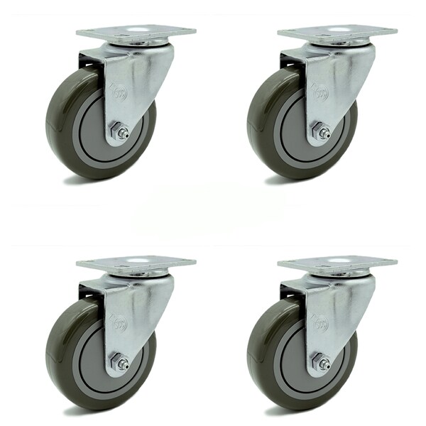 Service Caster 4 Inch Gray Polyurethane Wheel Swivel Top Plate Caster Set SCC-20S414-PPUB-TP2-4 - main